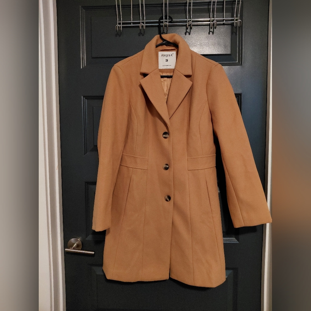 🌟 Allegra K Women's Tan Buttoned Trench Coat Sz L